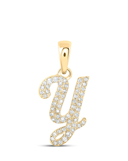 10kt Yellow Gold Womens Round Diamond Y Initial Letter Pendant 1/5 Cttw