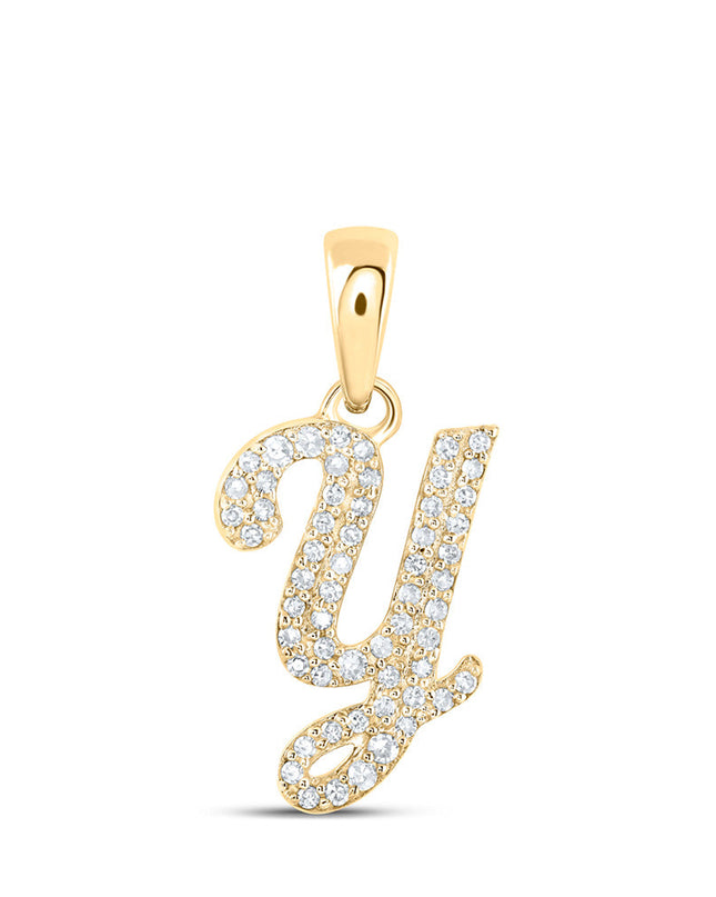 10kt Yellow Gold Womens Round Diamond Y Initial Letter Pendant 1/5 Cttw