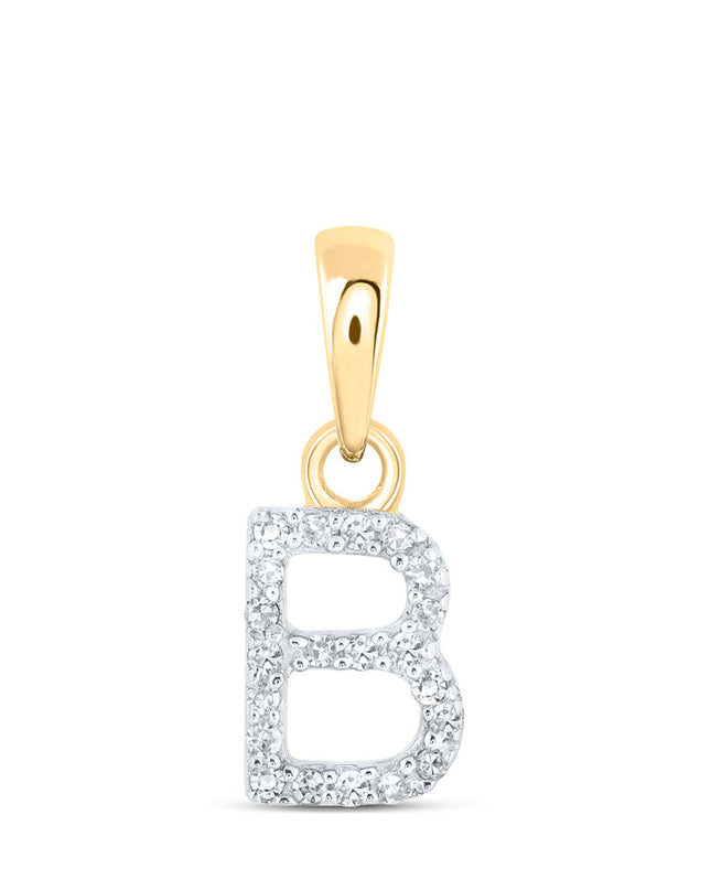 10kt Yellow Gold Womens Round Diamond B Initial Letter Pendant 1/20 Cttw