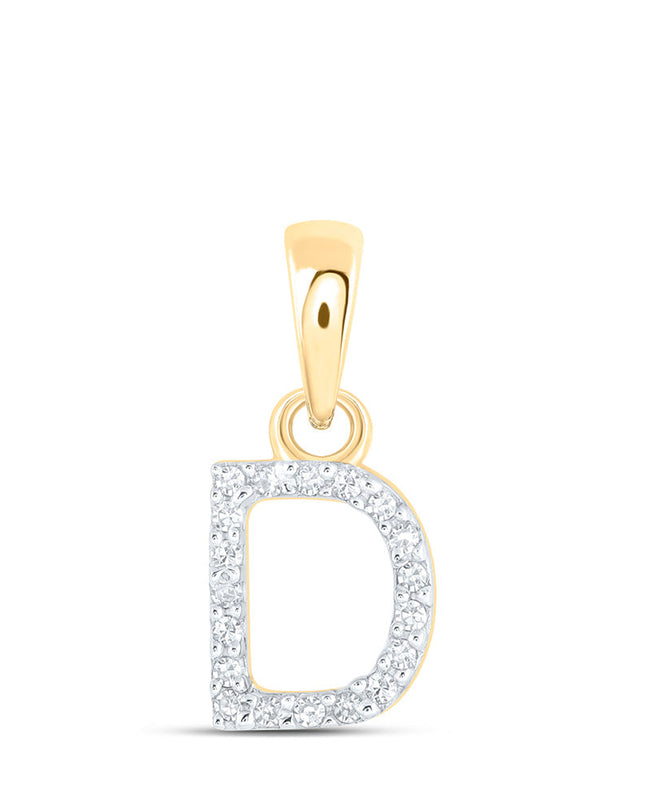 10kt Yellow Gold Womens Round Diamond D Initial Letter Pendant 1/20 Cttw