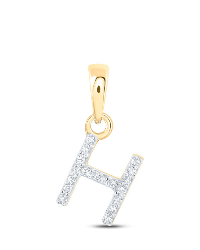 10kt Yellow Gold Womens Round Diamond H Initial Letter Pendant 1/20 Cttw