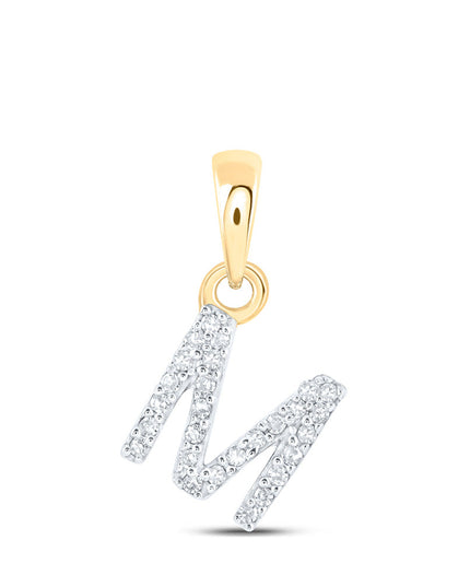 10kt Yellow Gold Womens Round Diamond M Initial Letter Pendant 1/20 Cttw