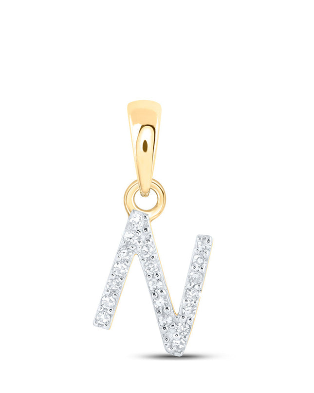 10kt Yellow Gold Womens Round Diamond N Initial Letter Pendant 1/20 Cttw