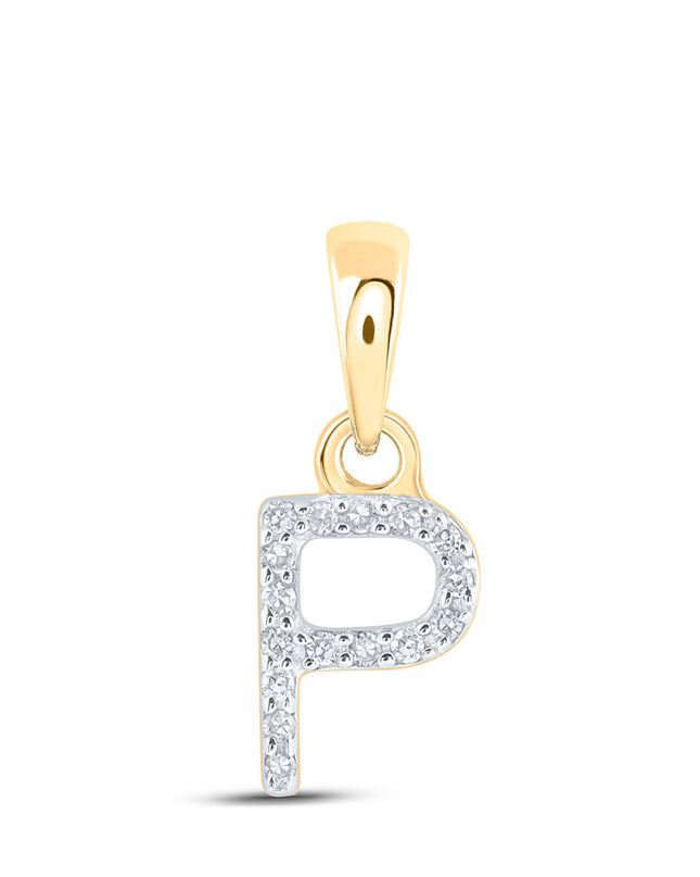 10kt Yellow Gold Womens Round Diamond P Initial Letter Pendant .03 Cttw