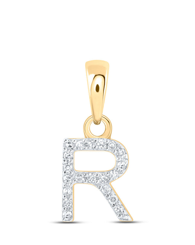 10kt Yellow Gold Womens Round Diamond R Initial Letter Pendant 1/20 Cttw