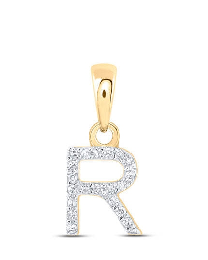 10kt Yellow Gold Womens Round Diamond R Initial Letter Pendant 1/20 Cttw