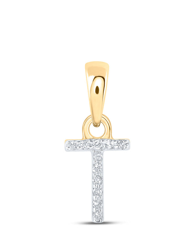 10kt Yellow Gold Womens Round Diamond T Initial Letter Pendant .02 Cttw