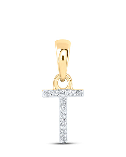 10kt Yellow Gold Womens Round Diamond T Initial Letter Pendant .02 Cttw