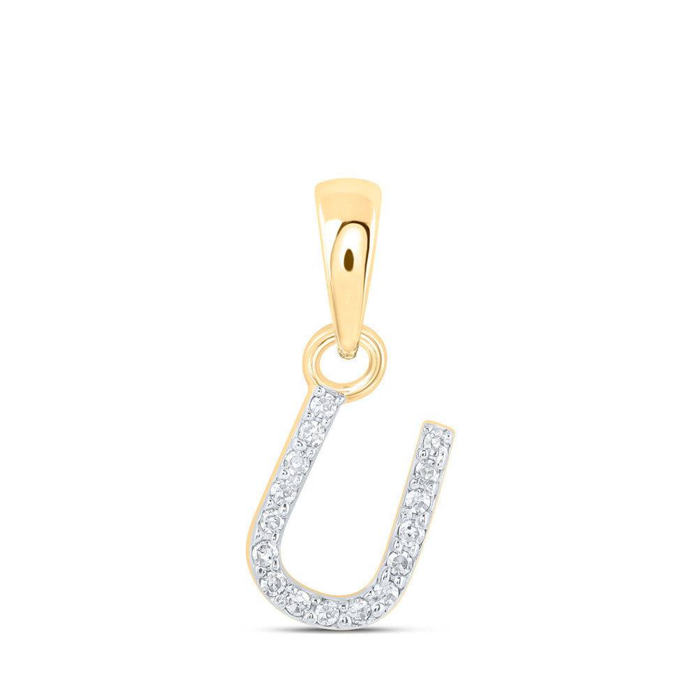 10kt Yellow Gold Womens Round Diamond U Initial Letter Pendant .03 Cttw