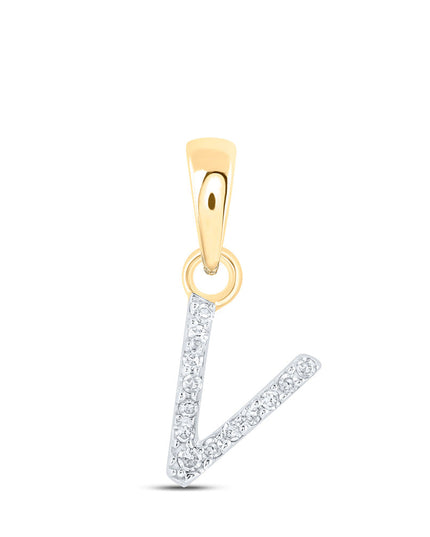 10kt Yellow Gold Womens Round Diamond V Initial Letter Pendant .03 Cttw