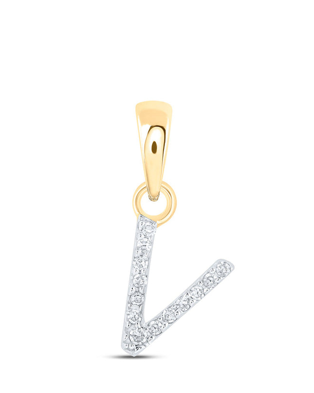 10kt Yellow Gold Womens Round Diamond V Initial Letter Pendant .03 Cttw