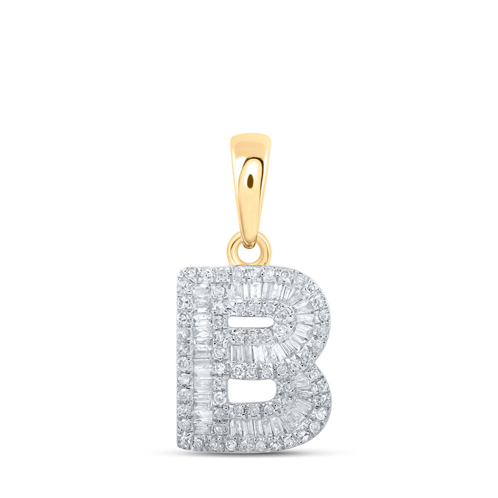 10kt Yellow Gold Womens Baguette Diamond B Initial Letter Pendant 3/8 Cttw