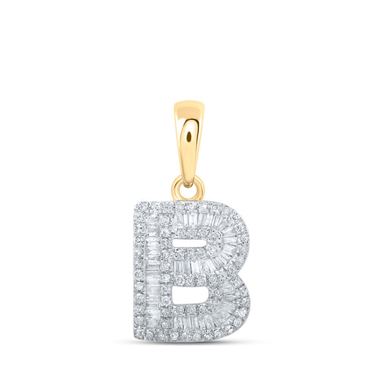 10kt Yellow Gold Womens Baguette Diamond B Initial Letter Pendant 3/8 Cttw