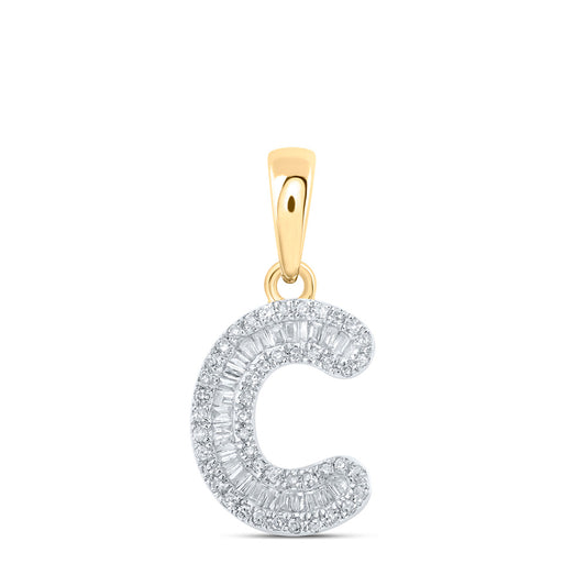 10kt Yellow Gold Womens Baguette Diamond C Initial Letter Pendant 1/4 Cttw