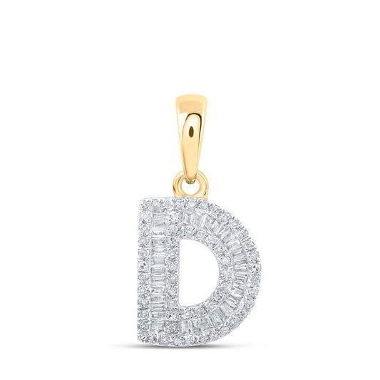 10kt Yellow Gold Womens Baguette Diamond D Initial Letter Pendant 1/3 Cttw