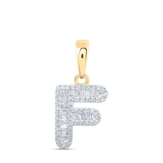 10kt Yellow Gold Womens Baguette Diamond F Initial Letter Pendant 1/3 Cttw