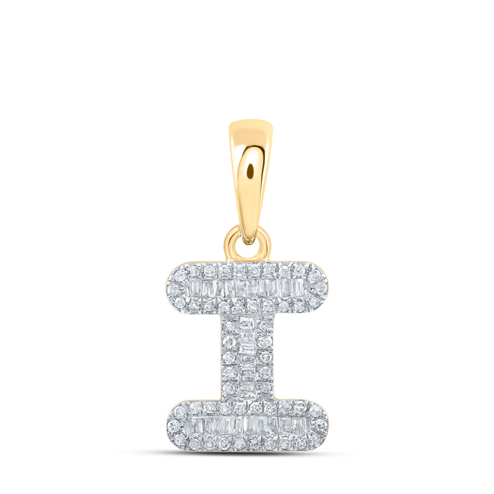 10kt Yellow Gold Womens Baguette Diamond I Initial Letter Pendant 1/3 Cttw