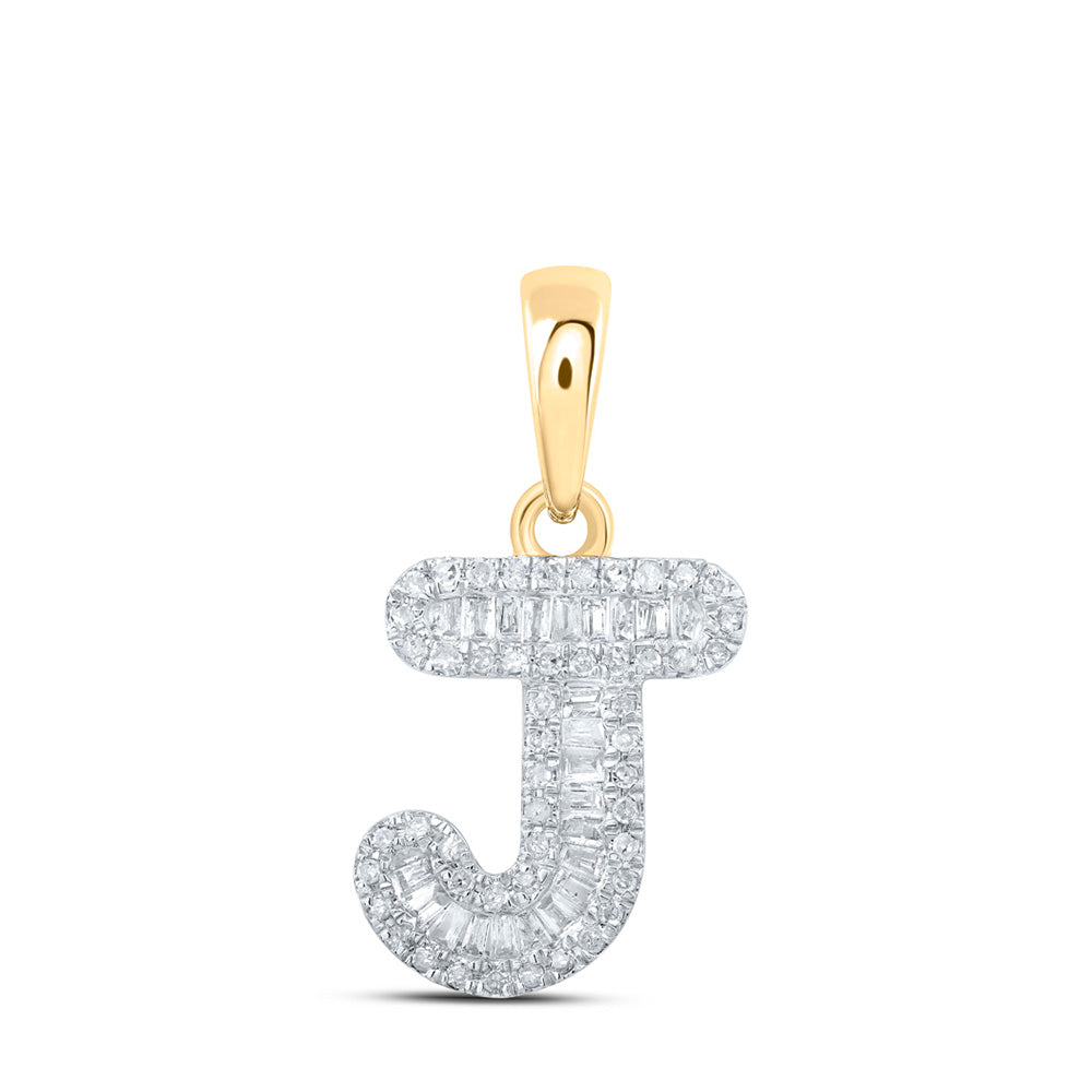 10kt Yellow Gold Womens Baguette Diamond J Initial Letter Pendant 1/3 Cttw