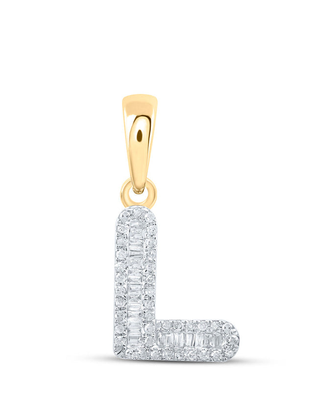 10kt Yellow Gold Womens Baguette Diamond L Initial Letter Pendant 1/4 Cttw