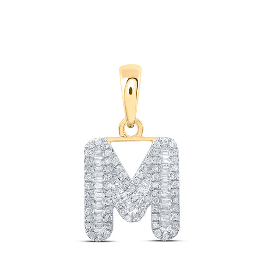 10kt Yellow Gold Womens Baguette Diamond M Initial Letter Pendant 3/8 Cttw