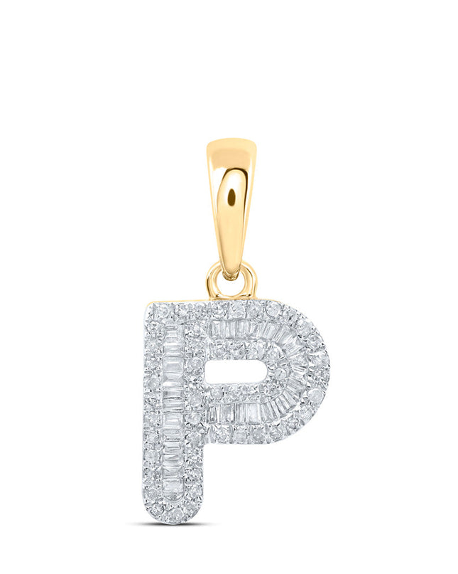 10kt Yellow Gold Womens Baguette Diamond P Initial Letter Pendant 1/3 Cttw