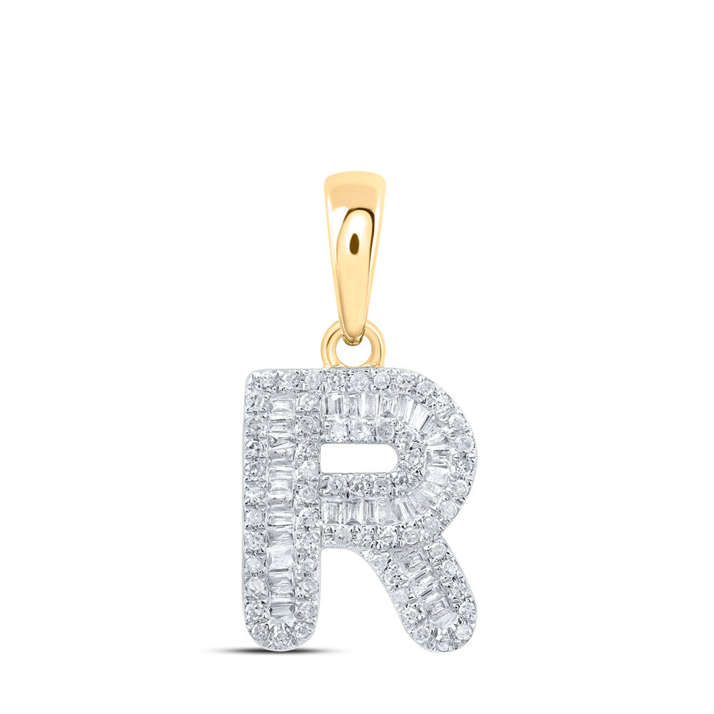 10kt Yellow Gold Womens Baguette Diamond R Initial Letter Pendant 1/3 Cttw