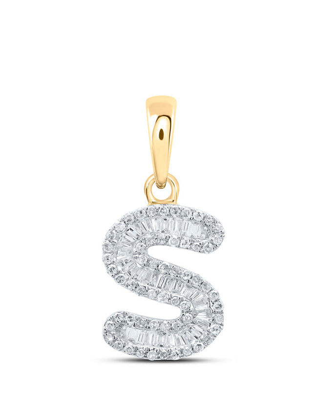 10kt Yellow Gold Womens Baguette Diamond S Initial Letter Pendant 1/3 Cttw