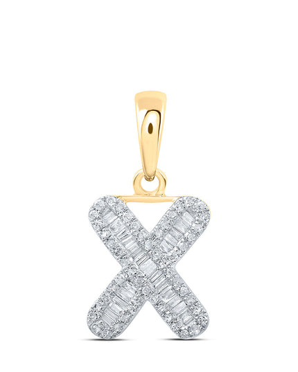 10kt Yellow Gold Womens Baguette Diamond X Initial Letter Pendant 1/3 Cttw