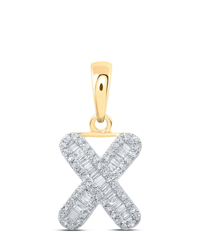 10kt Yellow Gold Womens Baguette Diamond X Initial Letter Pendant 1/3 Cttw
