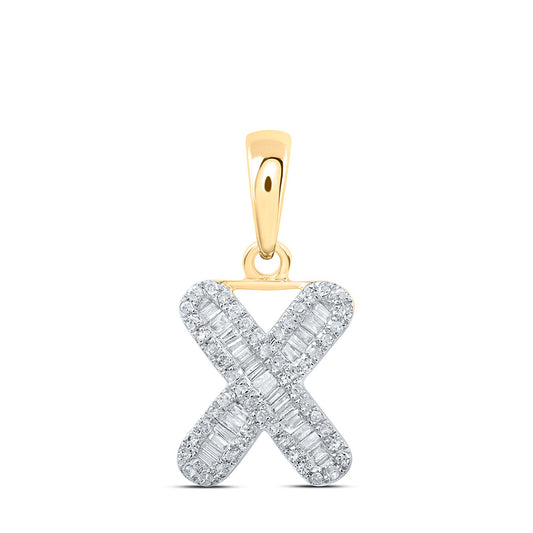 10kt Yellow Gold Womens Baguette Diamond X Initial Letter Pendant 1/3 Cttw