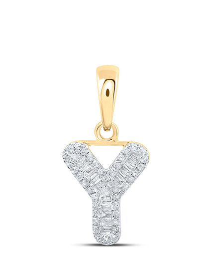 10kt Yellow Gold Womens Baguette Diamond Y Initial Letter Pendant 1/5 Cttw