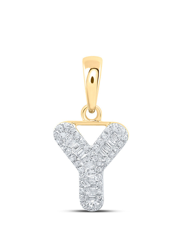 10kt Yellow Gold Womens Baguette Diamond Y Initial Letter Pendant 1/5 Cttw