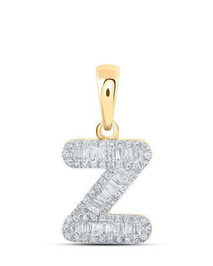 10kt Yellow Gold Womens Baguette Diamond Z Initial Letter Pendant 1/3 Cttw