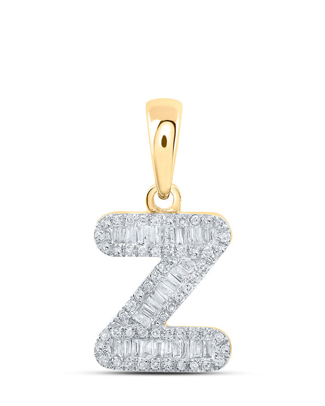 10kt Yellow Gold Womens Baguette Diamond Z Initial Letter Pendant 1/3 Cttw