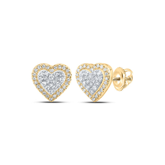 10kt Yellow Gold Womens Round Diamond Heart Earrings 1/5 Cttw