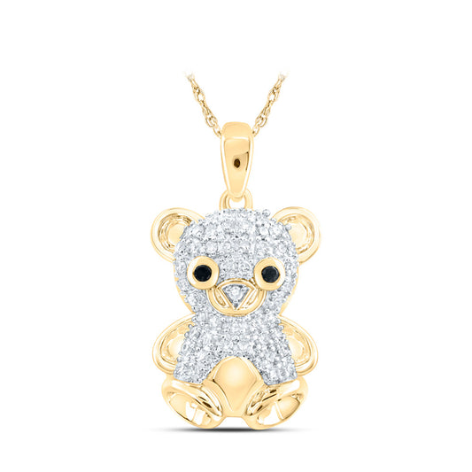 10kt Yellow Gold Womens Round Diamond Teddy Bear Animal Pendant 1/5 Cttw