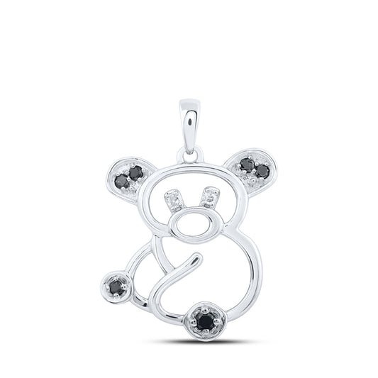 10kt White Gold Womens Round Black Color Treated Diamond Koala Bear Animal Pendant 1/12 Cttw