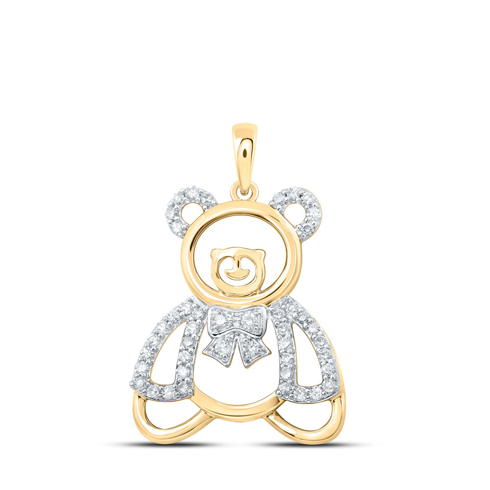 10kt Yellow Gold Womens Round Diamond Teddy Bear Animal Pendant 1/5 Cttw