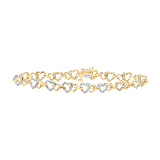 10kt Yellow Gold Womens Round Diamond Heart Bracelet 1/4 Cttw