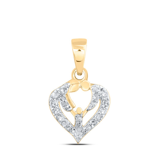 10kt Yellow Gold Womens Round Diamond Parents Heart Pendant 1/10 Cttw