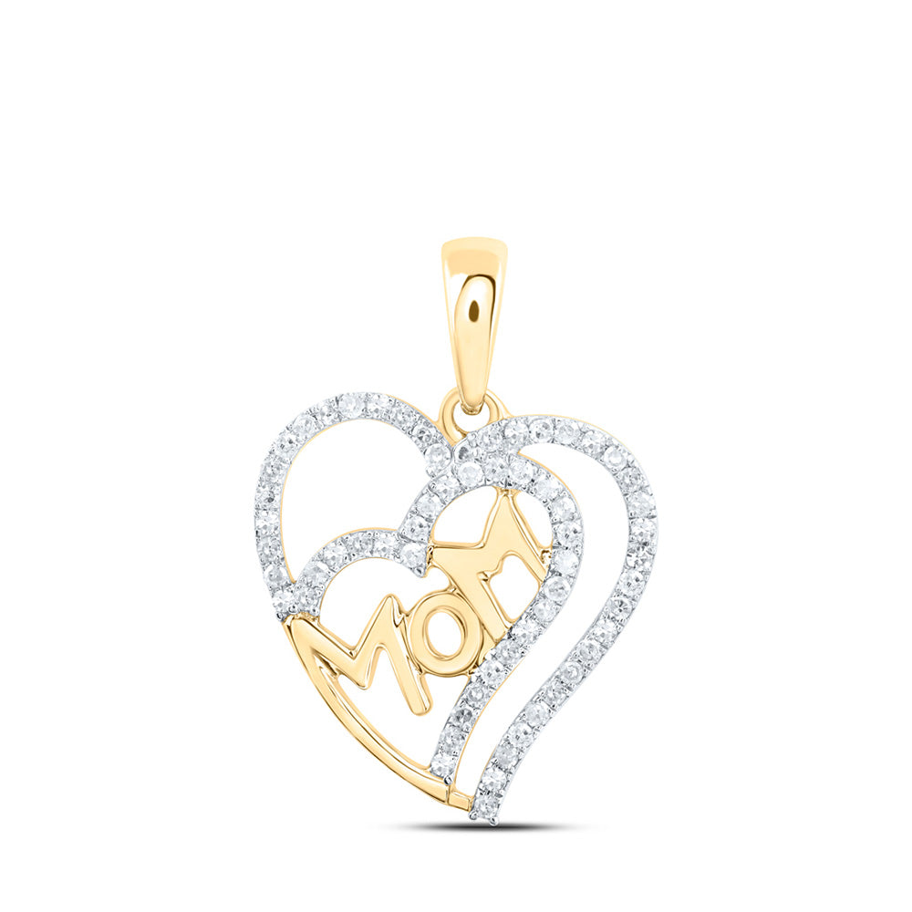 10kt Yellow Gold Womens Round Diamond Mom Heart Pendant 1/3 Cttw