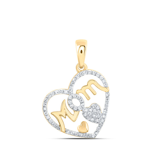 10kt Yellow Gold Womens Round Diamond Mom Heart Pendant 1/3 Cttw