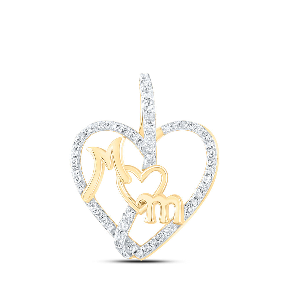 10kt Yellow Gold Womens Round Diamond Mom Heart Pendant 1/8 Cttw