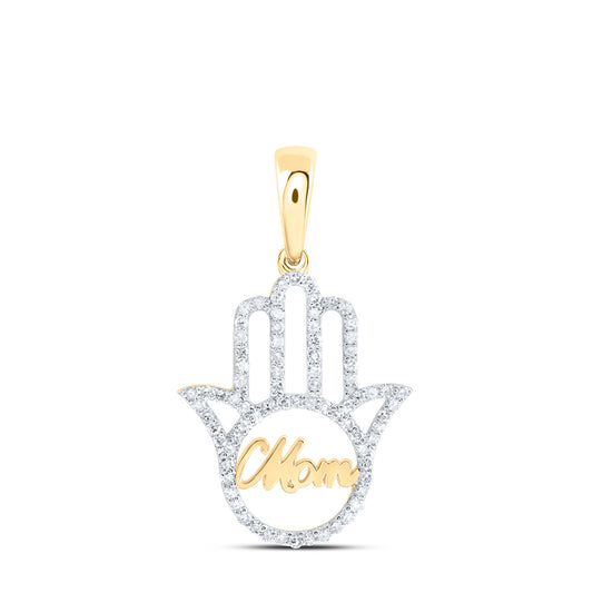 10kt Yellow Gold Womens Round Diamond Mom Hamsa Pendant 1/3 Cttw