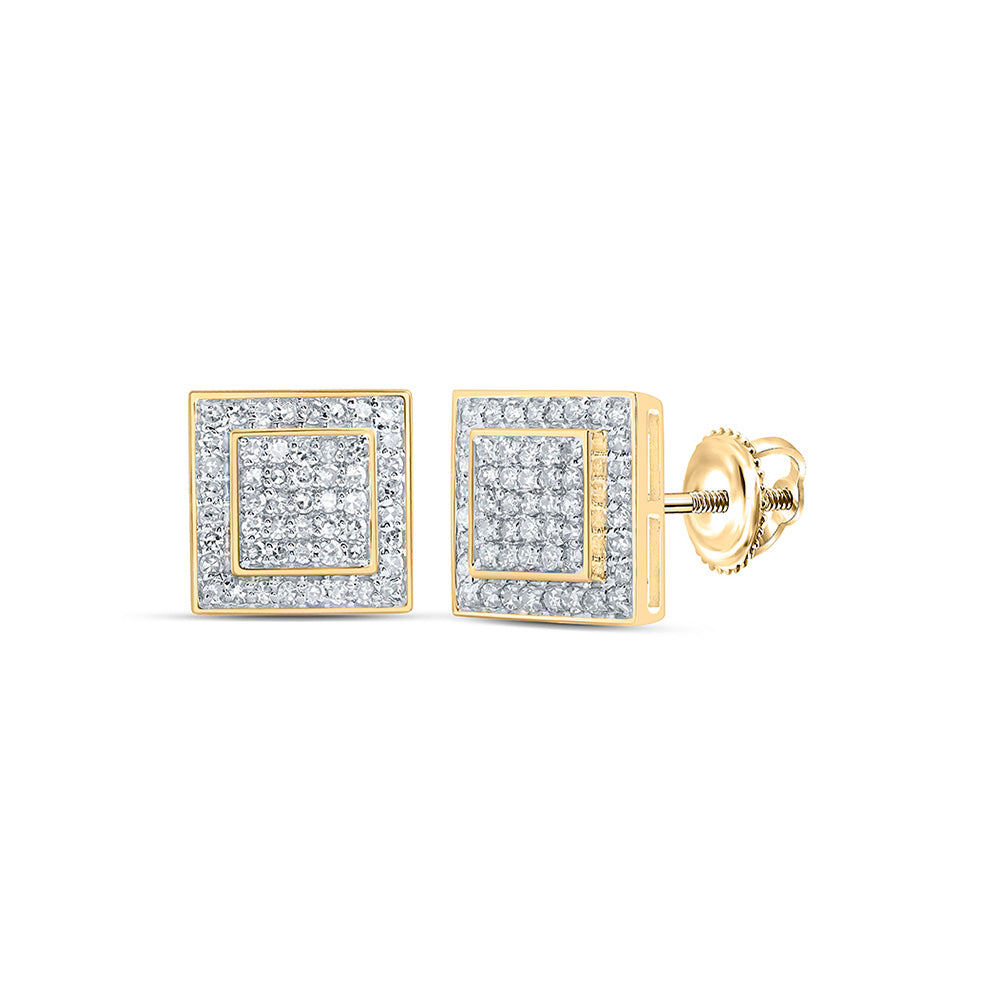 10kt Yellow Gold Womens Round Diamond Square Earrings 3/8 Cttw