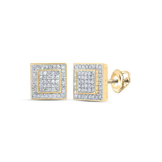 10kt Yellow Gold Womens Round Diamond Square Earrings 3/8 Cttw