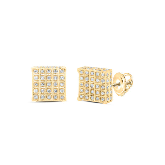 10kt Yellow Gold Round Diamond Square Earrings 1/3 Cttw