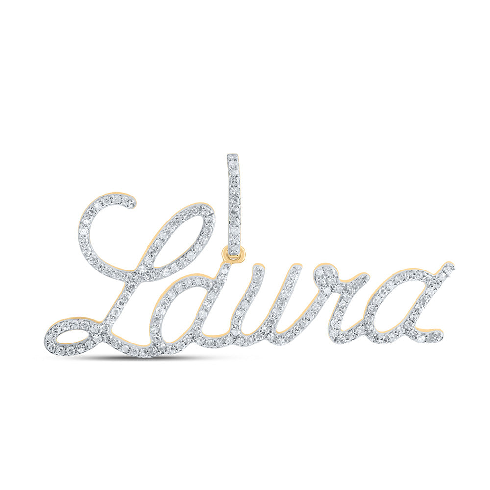 10kt Yellow Gold Womens Round Diamond LAURA Name Pendant 3/4 Cttw