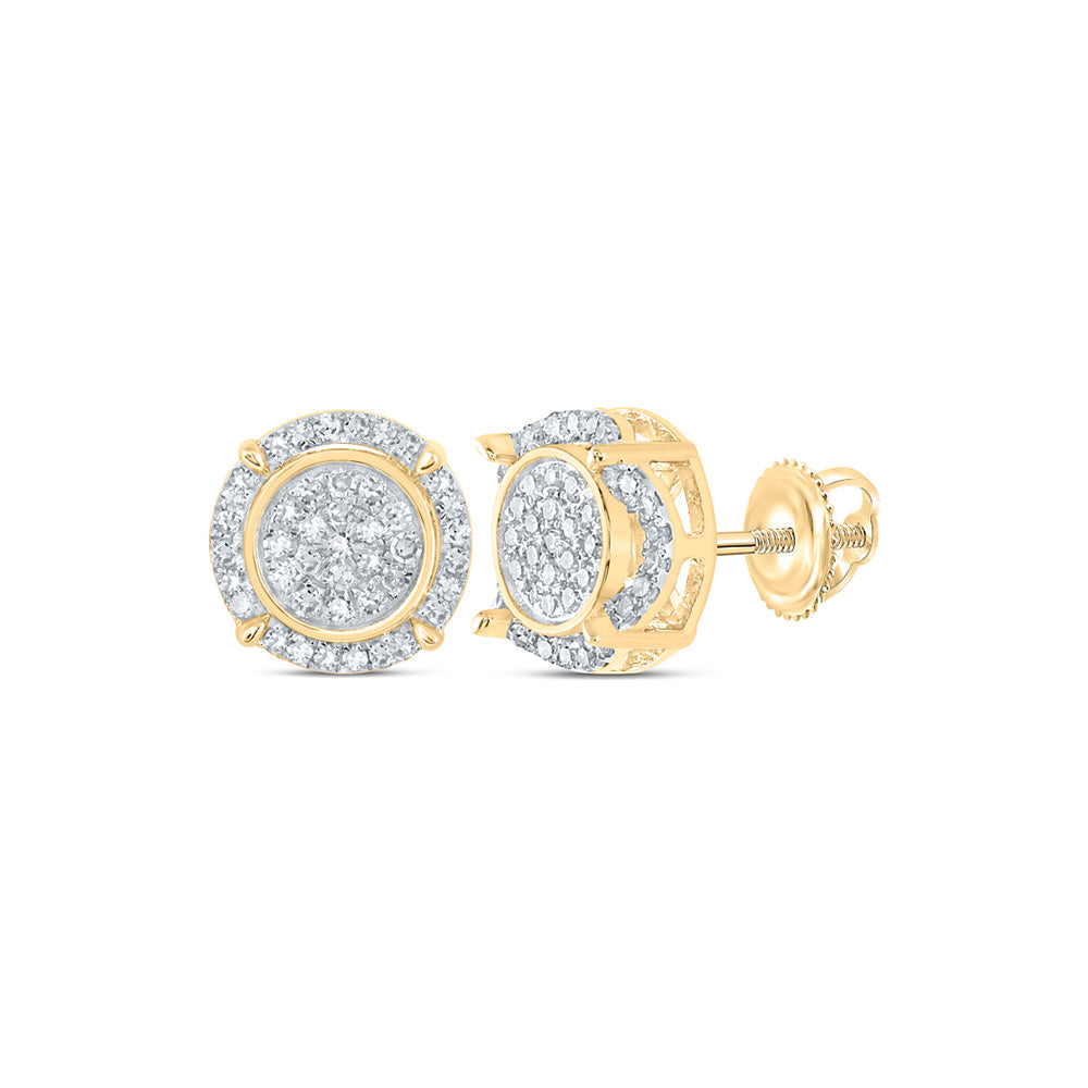 10kt Yellow Gold Round Diamond Cluster Earrings 1/4 Cttw