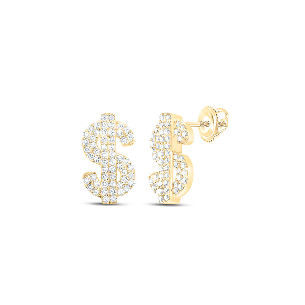 10kt Yellow Gold Round Diamond Dollar Sign Stud Earrings 1/3 Cttw